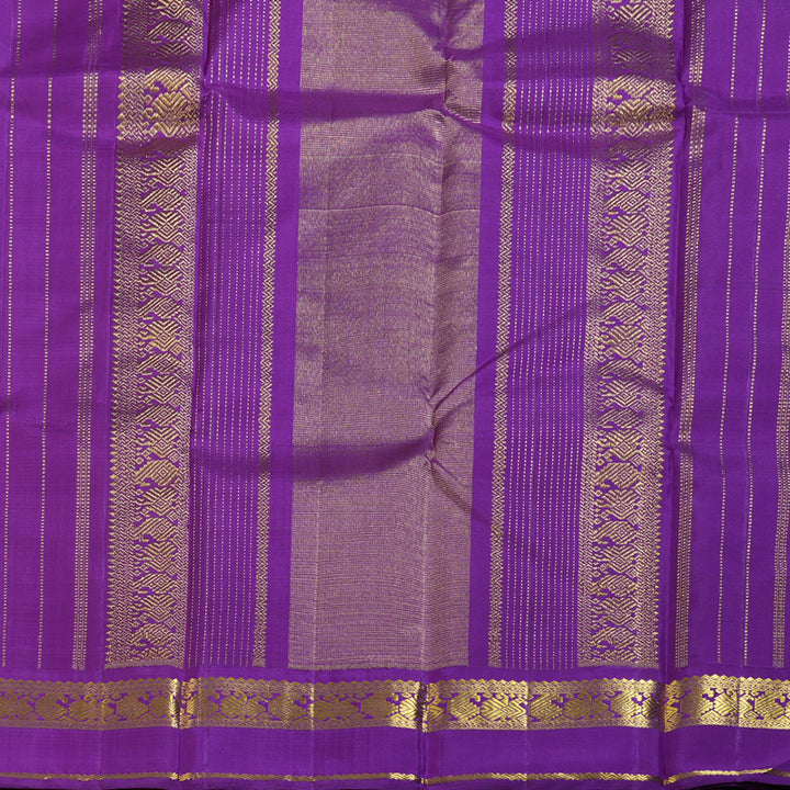 Hayagrivas Exquisite Fluorescent Green Handloom Kanjivaram Silk Saree with Purple Border BBD1048J6-1