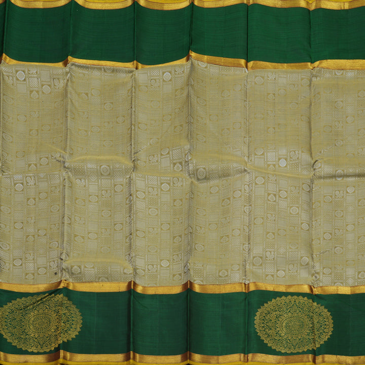 Hayagrivas Exclusive Kanjivaram Silk Saree in luxurious Cream shade with Bottle Green KBE780H3-1