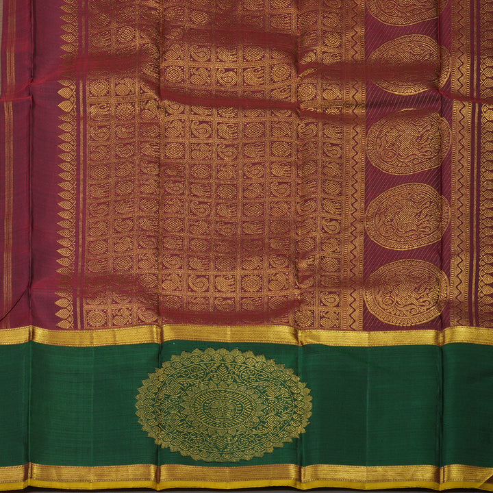Hayagrivas Exclusive Kanjivaram Silk Saree in luxurious Cream shade with Bottle Green KBE780H3-1