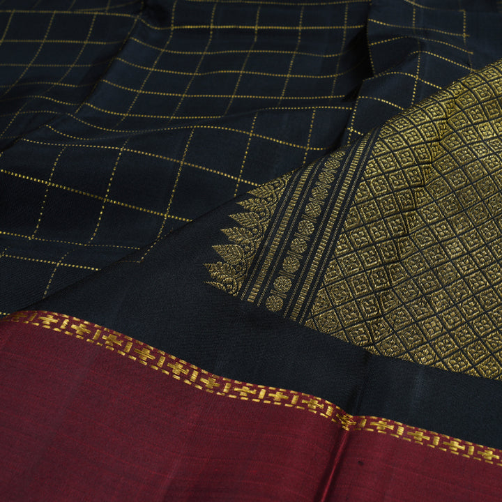 Hayagrivas Black Kanjivaram Silk Saree with Wine Maroon Border BBD1051J1-1