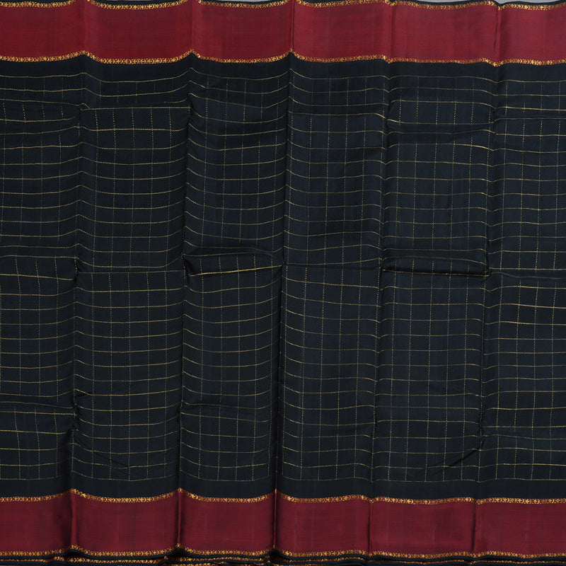 Hayagrivas Black Kanjivaram Silk Saree with Wine Maroon Border BBD1051J1-1