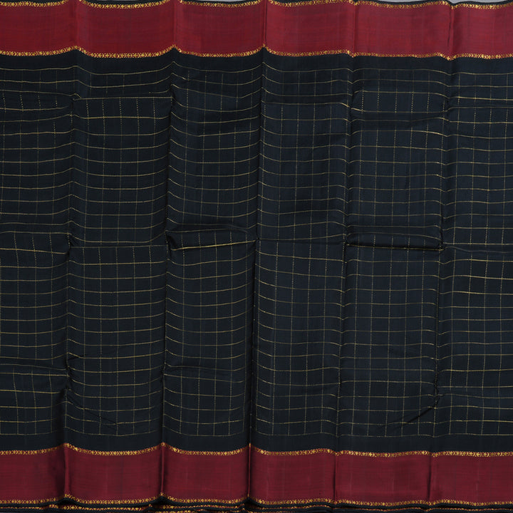 Hayagrivas Black Kanjivaram Silk Saree with Wine Maroon Border BBD1051J1-1