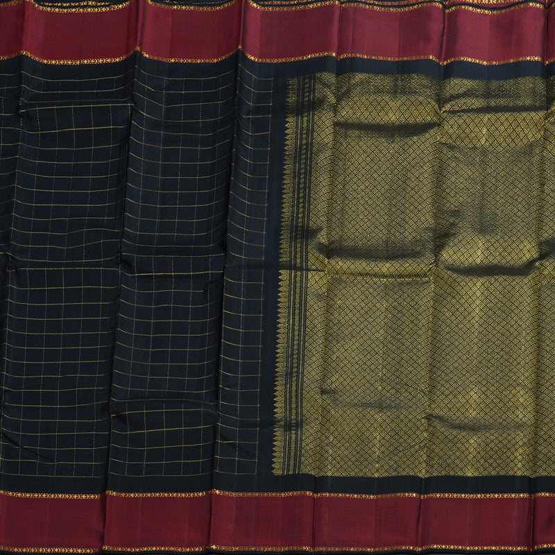 Hayagrivas Black Kanjivaram Silk Saree with Wine Maroon Border BBD1051J1-1