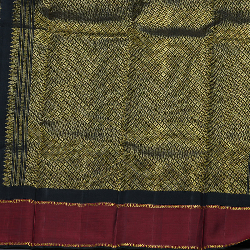 Hayagrivas Black Kanjivaram Silk Saree with Wine Maroon Border BBD1051J1-1