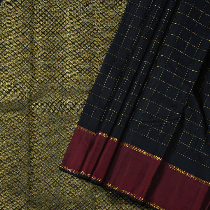 Hayagrivas Black Kanjivaram Silk Saree with Wine Maroon Border BBD1051J1-1