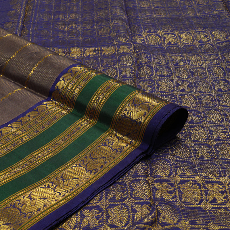 Hayagrivas Handloom Royal Brown Kanjivaram Silk Saree with Royal Blue & Green Border BBD1053J10-1