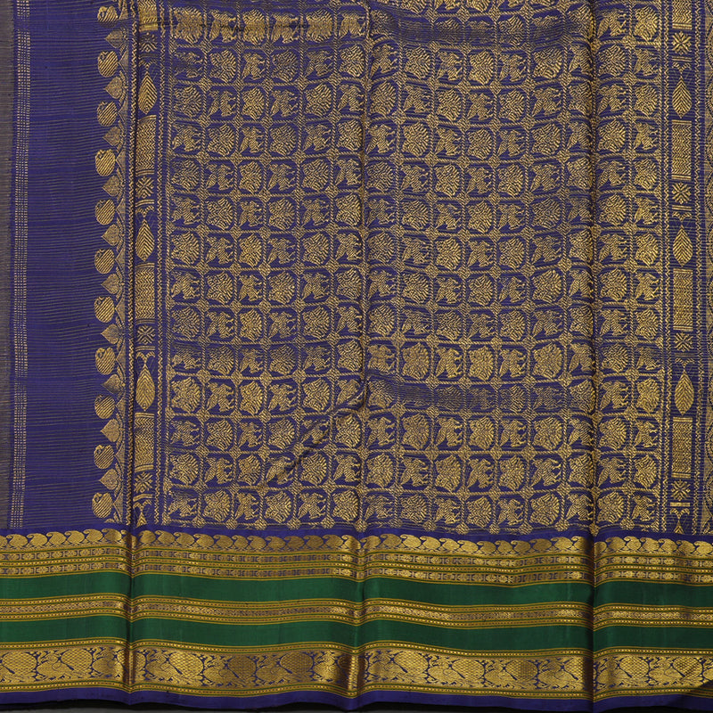 Hayagrivas Handloom Royal Brown Kanjivaram Silk Saree with Royal Blue & Green Border BBD1053J10-1