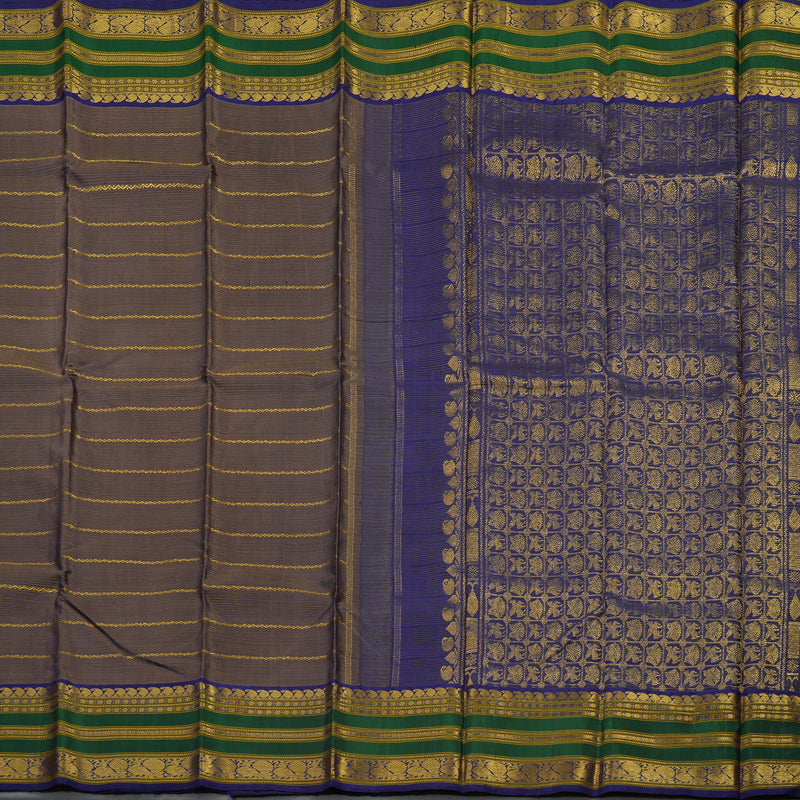 Hayagrivas Handloom Royal Brown Kanjivaram Silk Saree with Royal Blue & Green Border BBD1053J10-1