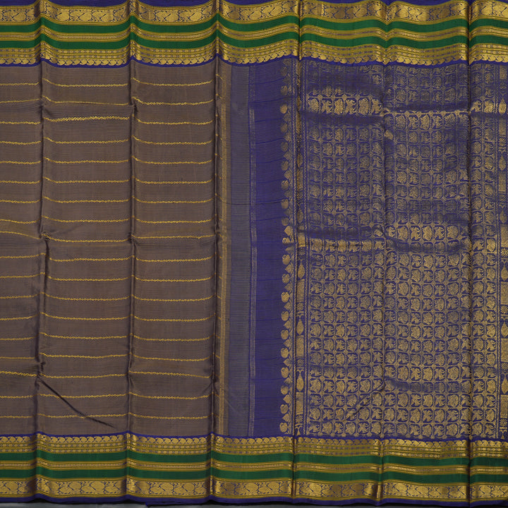 Hayagrivas Handloom Royal Brown Kanjivaram Silk Saree with Royal Blue & Green Border BBD1053J10-1