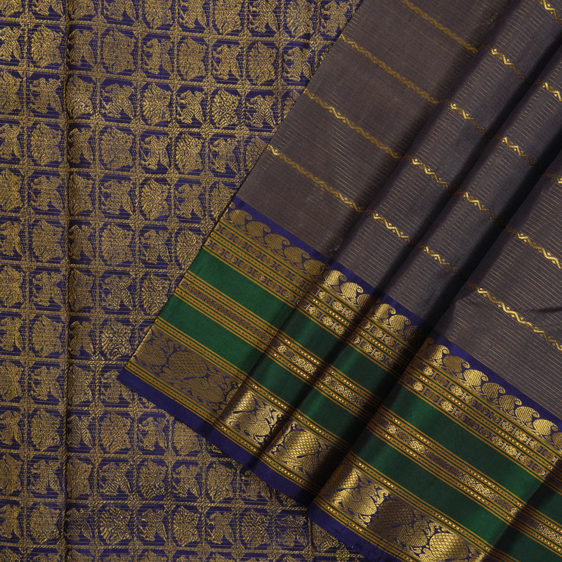 Hayagrivas Handloom Royal Brown Kanjivaram Silk Saree with Royal Blue & Green Border BBD1053J10-1