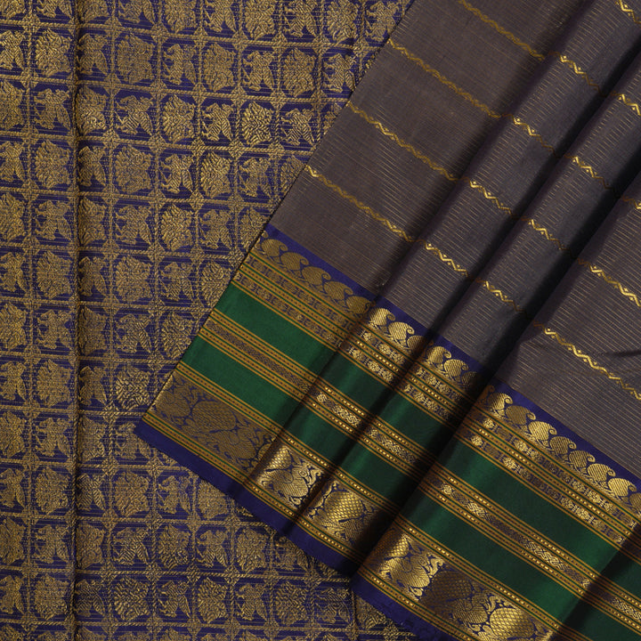 Hayagrivas Handloom Royal Brown Kanjivaram Silk Saree with Royal Blue & Green Border BBD1053J10-1