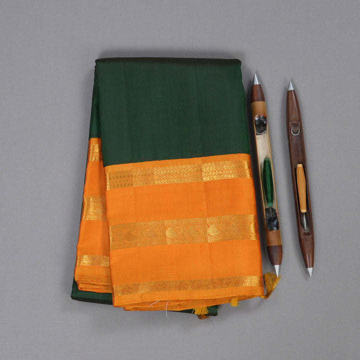 Hayagrivas Bottle Green Handloom Kanjivaram Silk Saree with Honey Mustard Border BBD1054J7-1