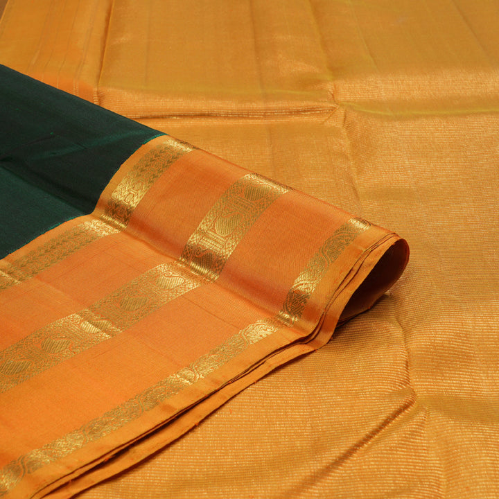 Hayagrivas Bottle Green Handloom Kanjivaram Silk Saree with Honey Mustard Border BBD1054J7-1