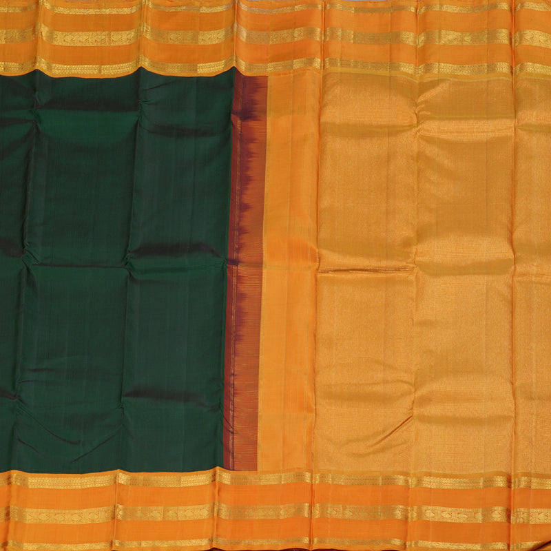 Hayagrivas Bottle Green Handloom Kanjivaram Silk Saree with Honey Mustard Border BBD1054J7-1