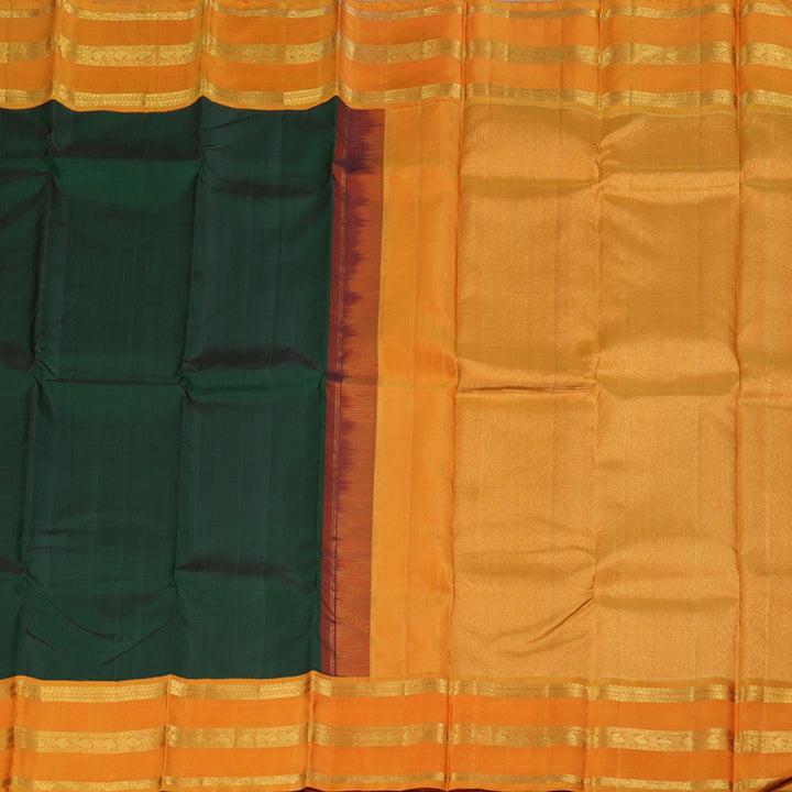 Hayagrivas Bottle Green Handloom Kanjivaram Silk Saree with Honey Mustard Border BBD1054J7-1