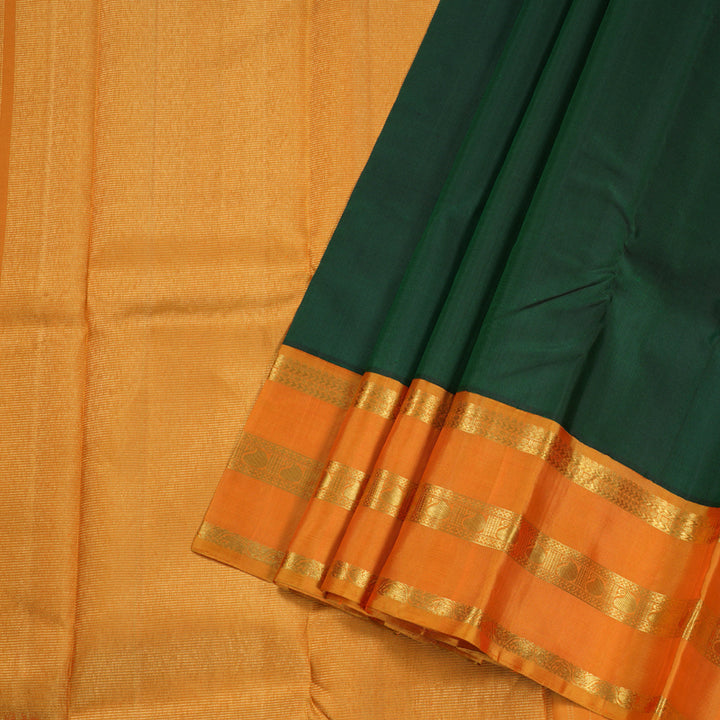 Hayagrivas Bottle Green Handloom Kanjivaram Silk Saree with Honey Mustard Border BBD1054J7-1