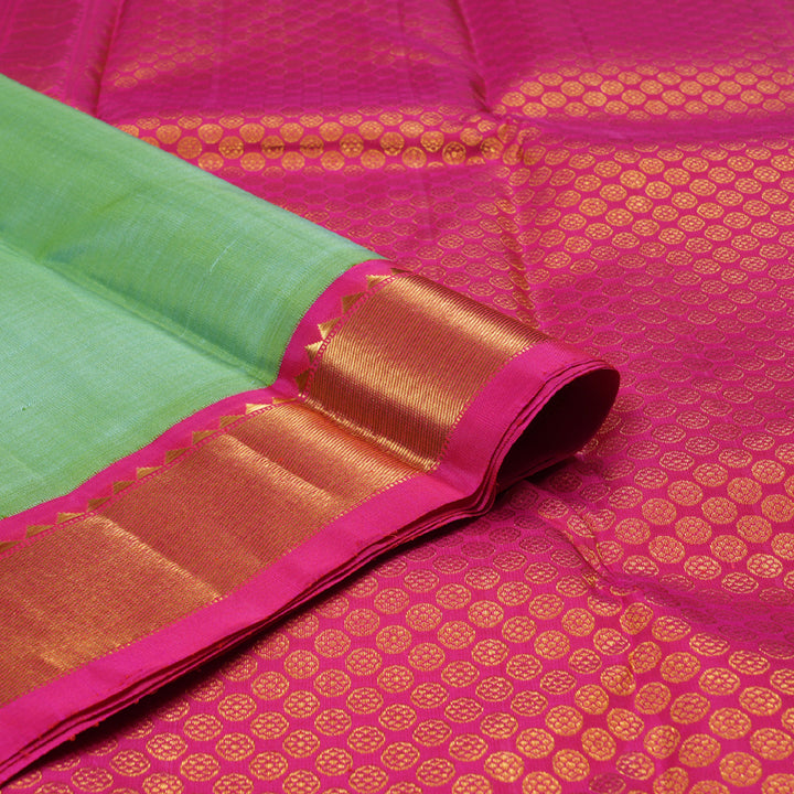 Hayagrivas Sea Green Handloom Kanjivaram Silk Saree with Pink Border BBD1054J8-1