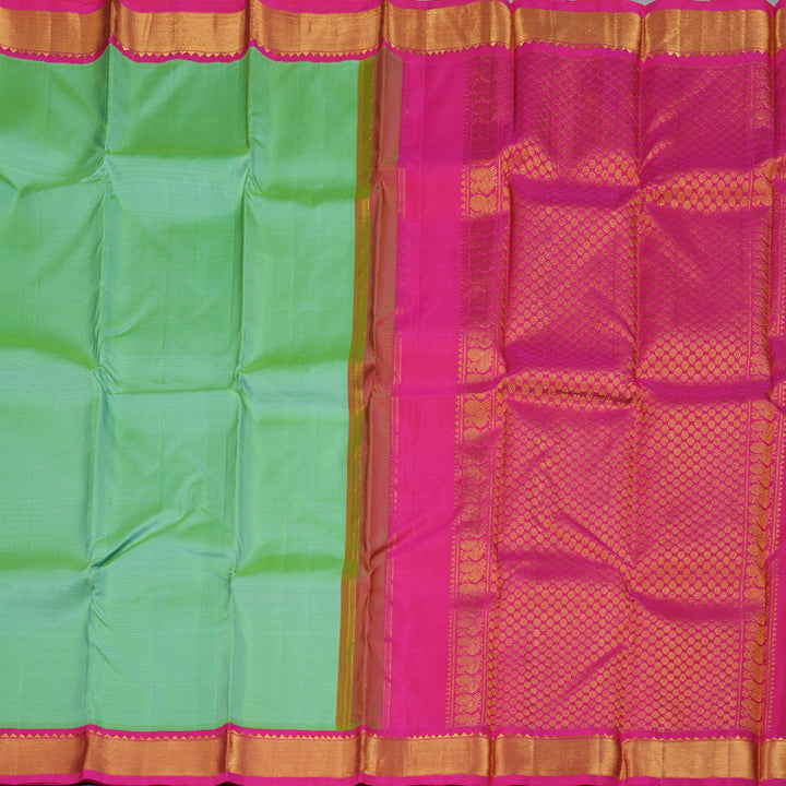 Hayagrivas Sea Green Handloom Kanjivaram Silk Saree with Pink Border BBD1054J8-1