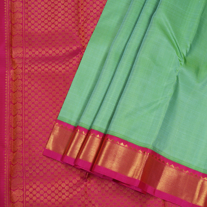 Hayagrivas Sea Green Handloom Kanjivaram Silk Saree with Pink Border BBD1054J8-1