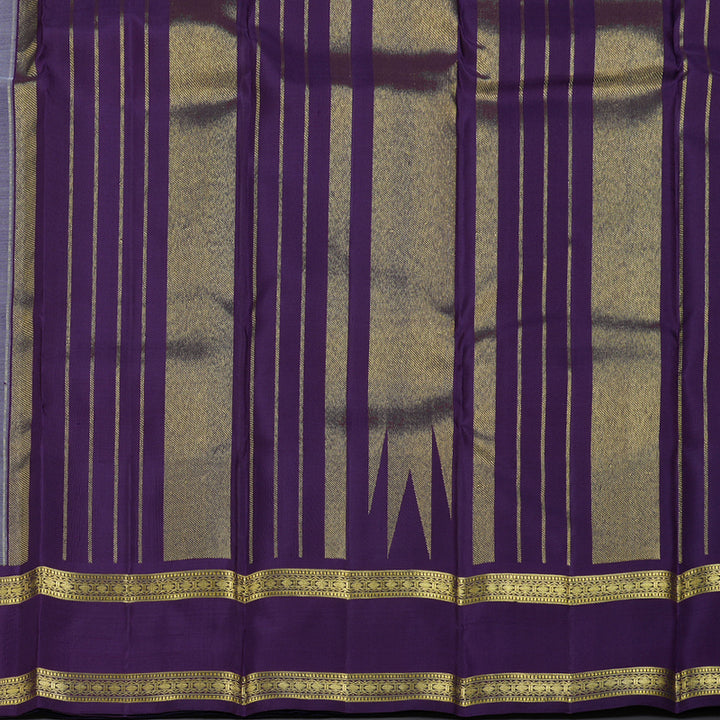 Hayagrivas Bluish Grey Handloom Retta Pet Kanjivaram Silk Saree with Purple Border BBD1060K1-2