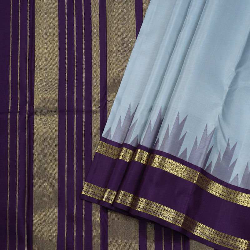 Hayagrivas Bluish Grey Handloom Retta Pet Kanjivaram Silk Saree with Purple Border BBD1060K1-2