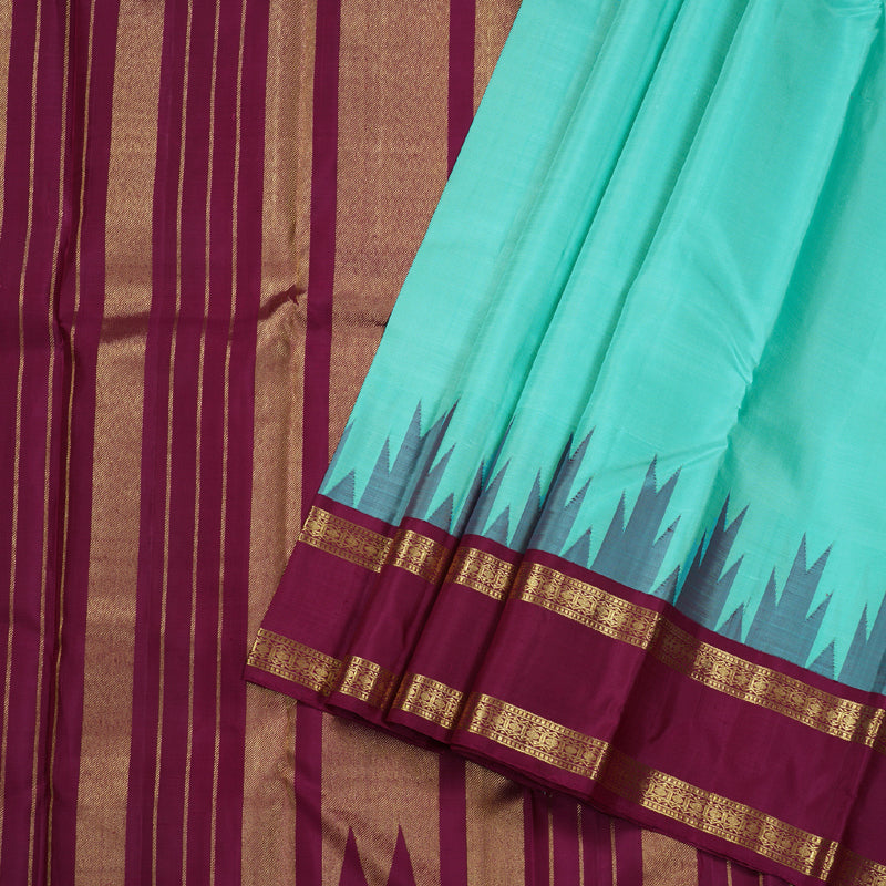 Hayagrivas Handloom Sea Blue Handloom Retta Pet Kanjivaram Silk Saree with Red Rose Pink Border BBD1060K1-6