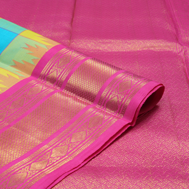 Hayagrivas Handloom Multicolour Checks Kanjivaram Silk Saree with Rani Pink border BBD1060K5-2