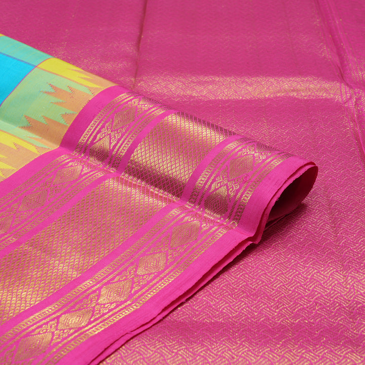 Hayagrivas Handloom Multicolour Checks Kanjivaram Silk Saree with Rani Pink border BBD1060K5-2
