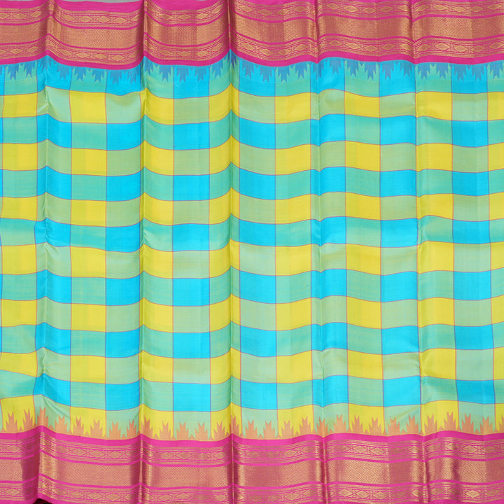 Hayagrivas Handloom Multicolour Checks Kanjivaram Silk Saree with Rani Pink border BBD1060K5-2