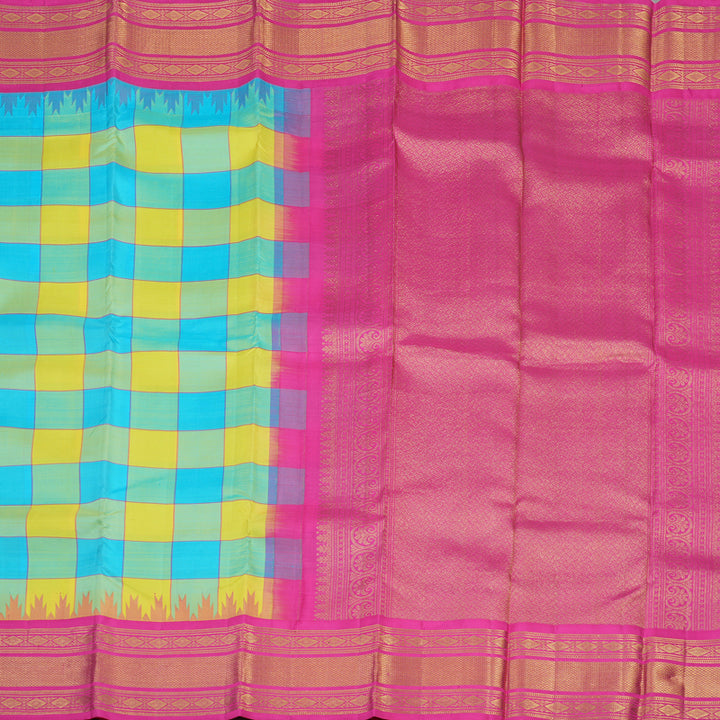 Hayagrivas Handloom Multicolour Checks Kanjivaram Silk Saree with Rani Pink border BBD1060K5-2