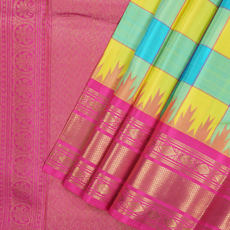 Hayagrivas Handloom Multicolour Checks Kanjivaram Silk Saree with Rani Pink border BBD1060K5-2