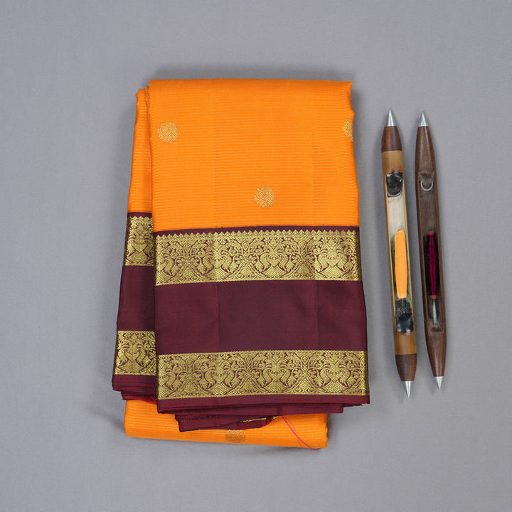 Hayagrivas Orange Handloom Kanjivaram Silk Saree with Wine Maroon Border BBD1060K6-1