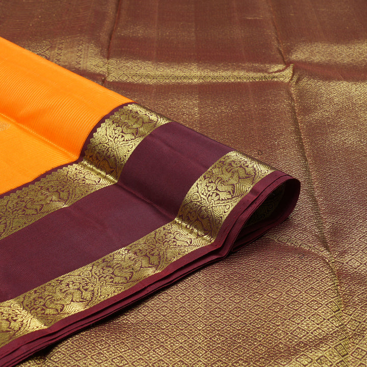 Hayagrivas Orange Handloom Kanjivaram Silk Saree with Wine Maroon Border BBD1060K6-1
