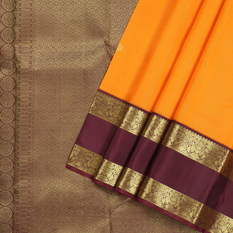 Hayagrivas Orange Handloom Kanjivaram Silk Saree with Wine Maroon Border BBD1060K6-1