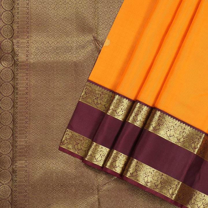 Hayagrivas Orange Handloom Kanjivaram Silk Saree with Wine Maroon Border BBD1060K6-1