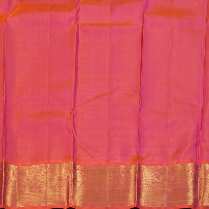 Hayagrivas Dark Leaf Green Handloom Kanjivaram Silk Saree with Orangish Pink Border BBD1064K6-1