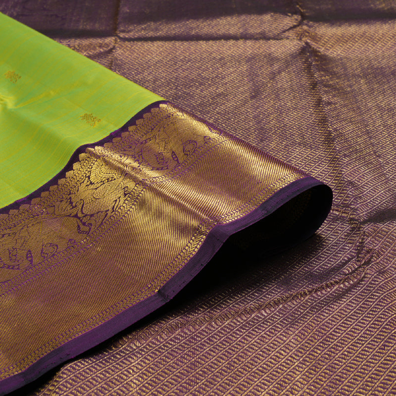 Hayagrivas Fluorescent Green Handloom Kanjivaram Silk Saree with Dark Purple Border BBD1064K6-5