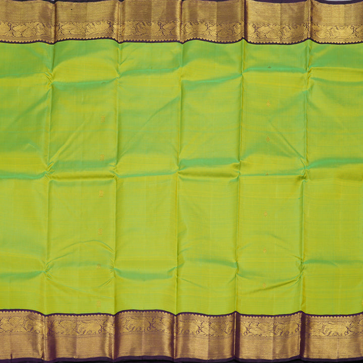 Hayagrivas Fluorescent Green Handloom Kanjivaram Silk Saree with Dark Purple Border BBD1064K6-5