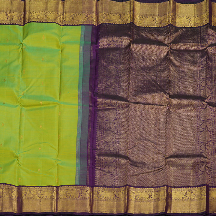 Hayagrivas Fluorescent Green Handloom Kanjivaram Silk Saree with Dark Purple Border BBD1064K6-5