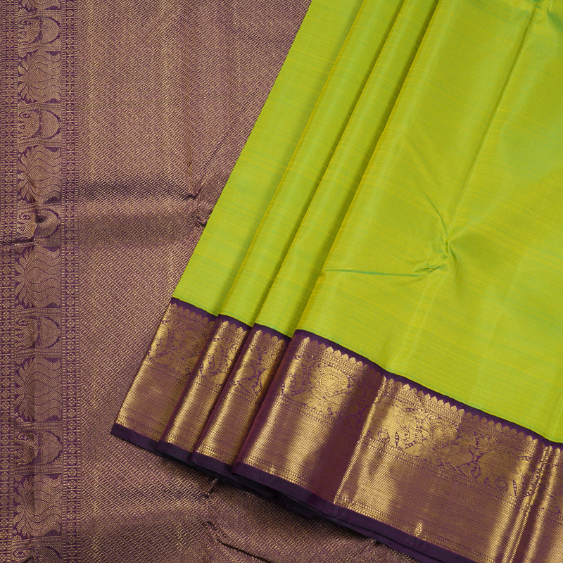 Hayagrivas Fluorescent Green Handloom Kanjivaram Silk Saree with Dark Purple Border BBD1064K6-5