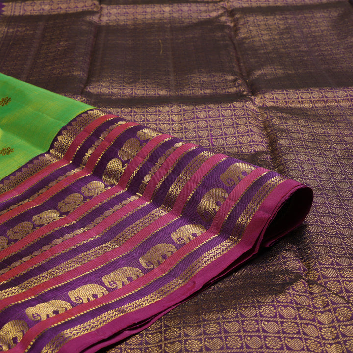 Hayagrivas Fluorescent Green Handloom Kanjivaram Silk Saree with Purple Border BBD1064K7-1