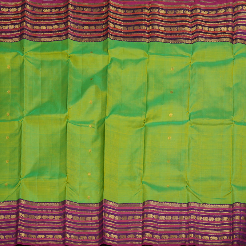 Hayagrivas Fluorescent Green Handloom Kanjivaram Silk Saree with Purple Border BBD1064K7-1