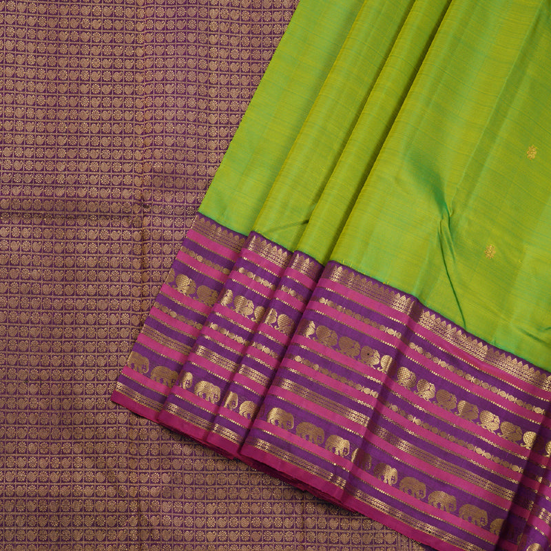 Hayagrivas Fluorescent Green Handloom Kanjivaram Silk Saree with Purple Border BBD1064K7-1