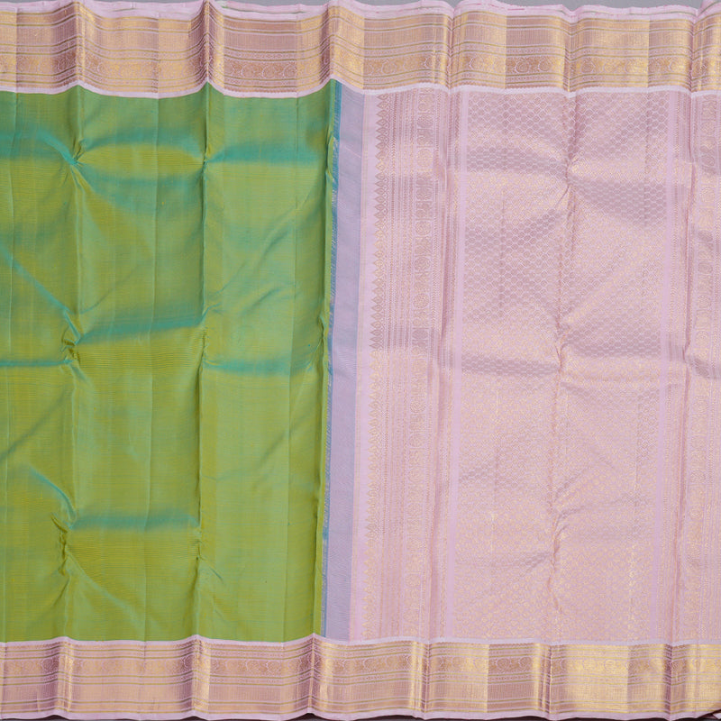 Hayagrivas Fluorescent Green Handloom Kanjivaram Silk Saree with Baby Pink Border BBD1068K3-1