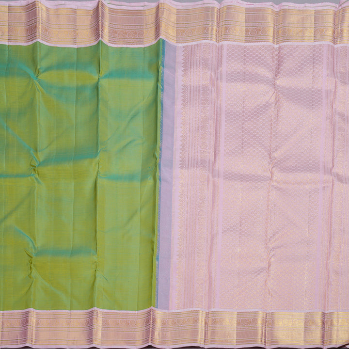 Hayagrivas Fluorescent Green Handloom Kanjivaram Silk Saree with Baby Pink Border BBD1068K3-1