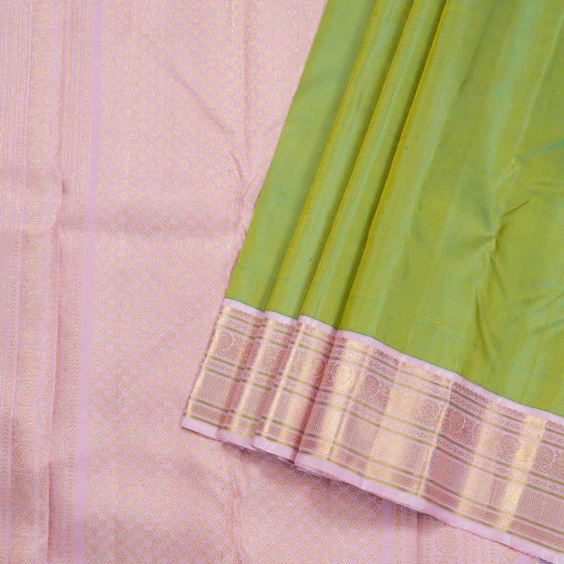 Hayagrivas Fluorescent Green Handloom Kanjivaram Silk Saree with Baby Pink Border BBD1068K3-1