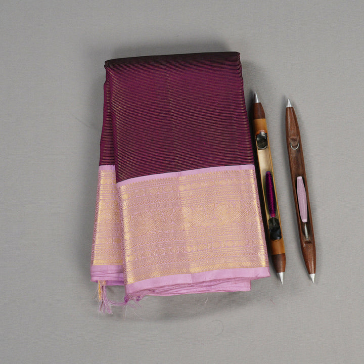 Hayagrivas Dark Purple Handloom Kanjivaram Silk Saree with Lilac Color Border BBD1068K3-2