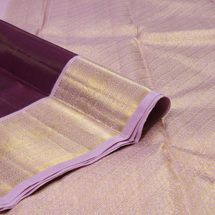 Hayagrivas Dark Purple Handloom Kanjivaram Silk Saree with Lilac Color Border BBD1068K3-2