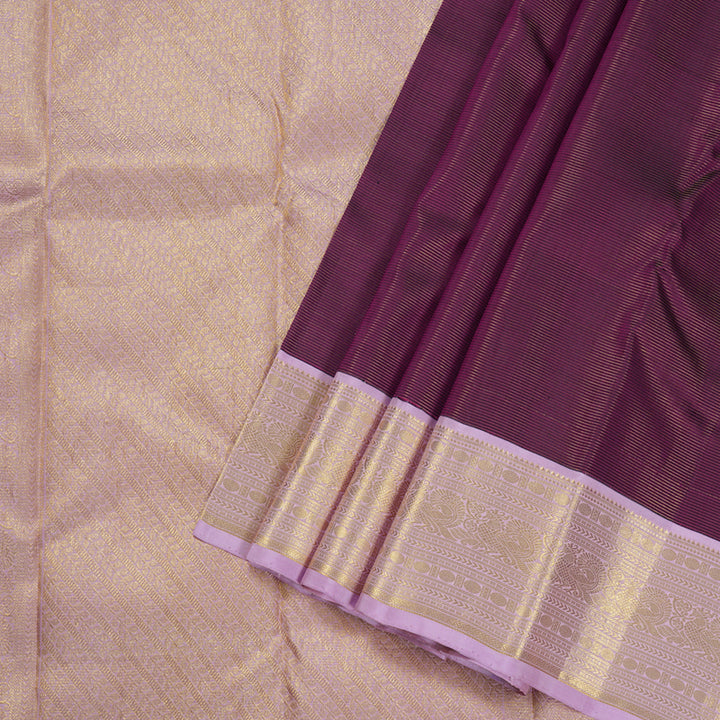 Hayagrivas Dark Purple Handloom Kanjivaram Silk Saree with Lilac Color Border BBD1068K3-2