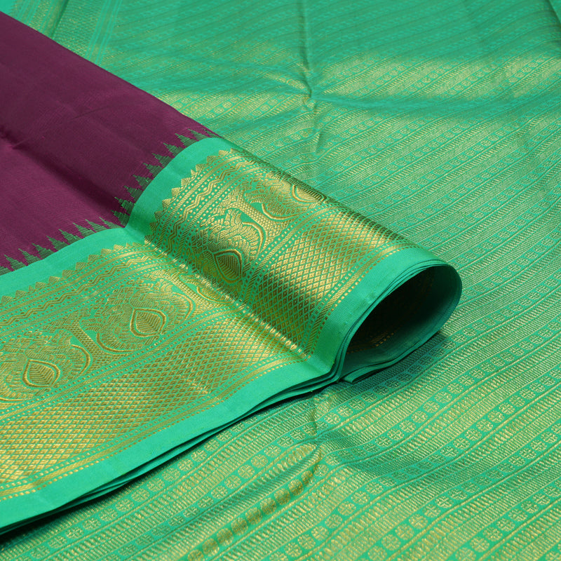 Hayagrivas Handloom Purple Kanjivaram Silk Saree with Parrot Green border BBD1068K5-1
